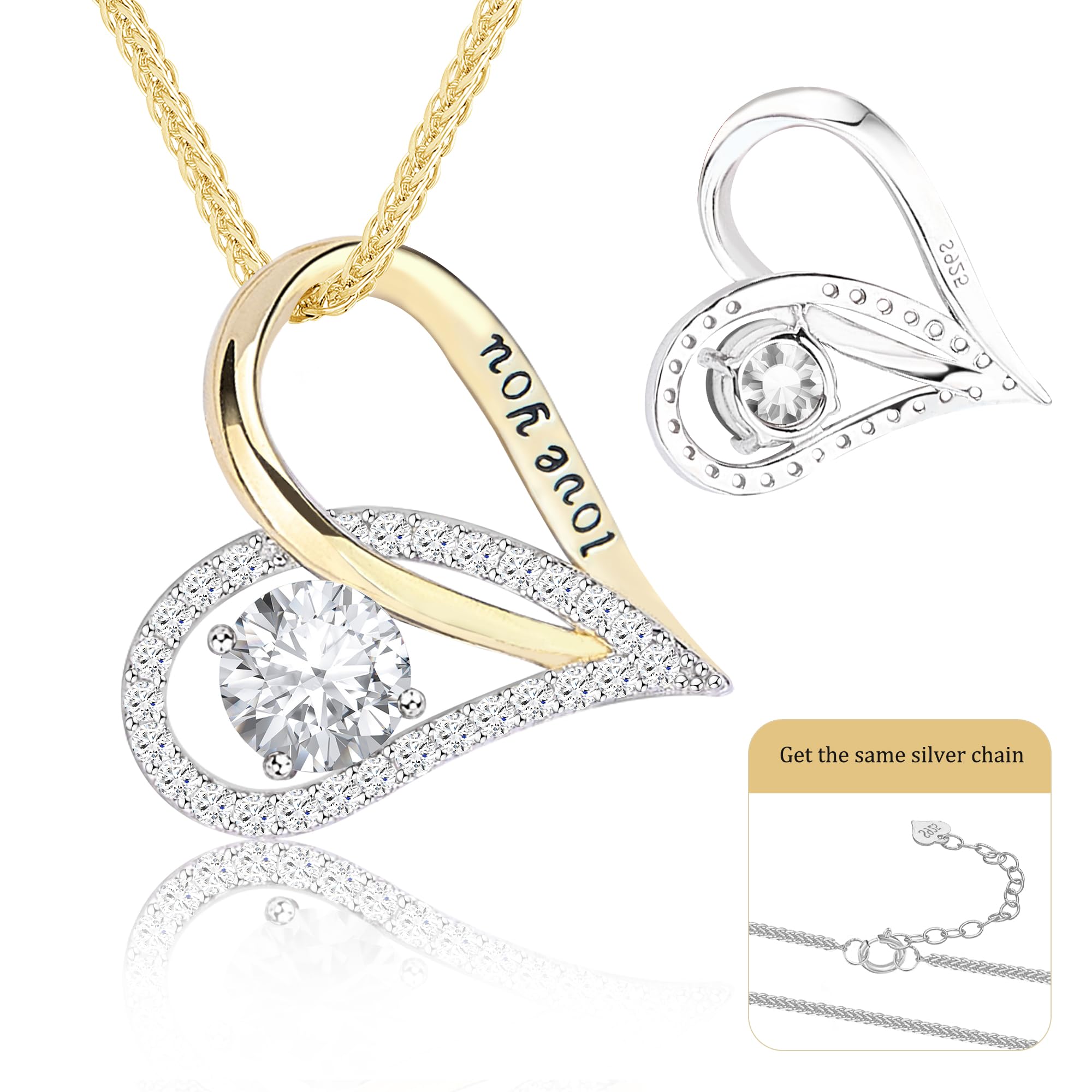 Collar de Plata de Ley 925 con Diseño de Corazón de Dos Tonos