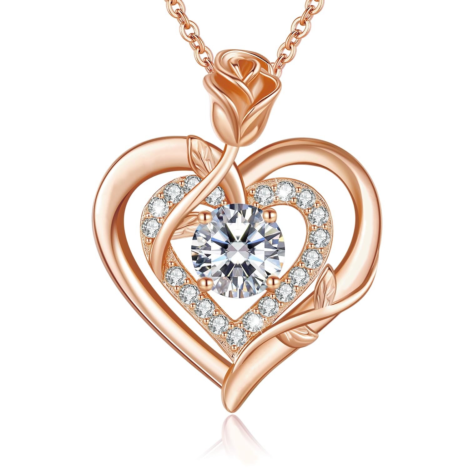 Collar Fino de Plata de Ley 925 en Oro Rosa y Moissanita