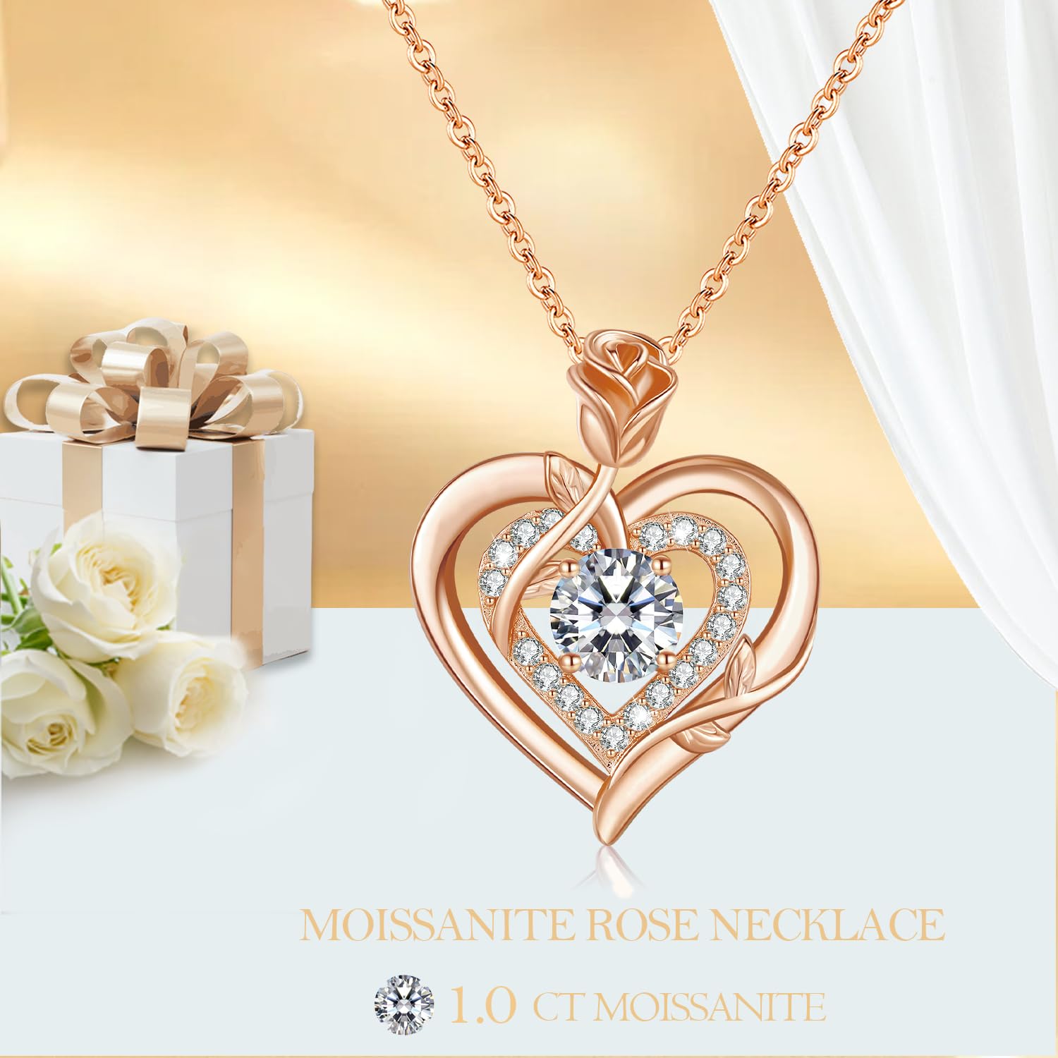 Collar Fino de Plata de Ley 925 en Oro Rosa y Moissanita