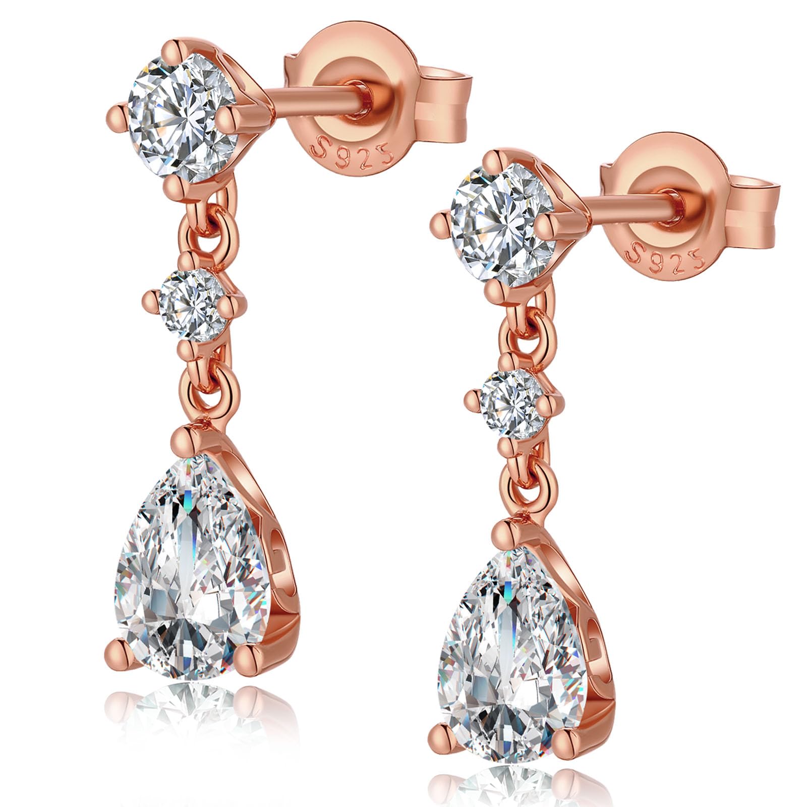 Aretes Delicados de Plata de Ley 925 y Rodio tono Rosa