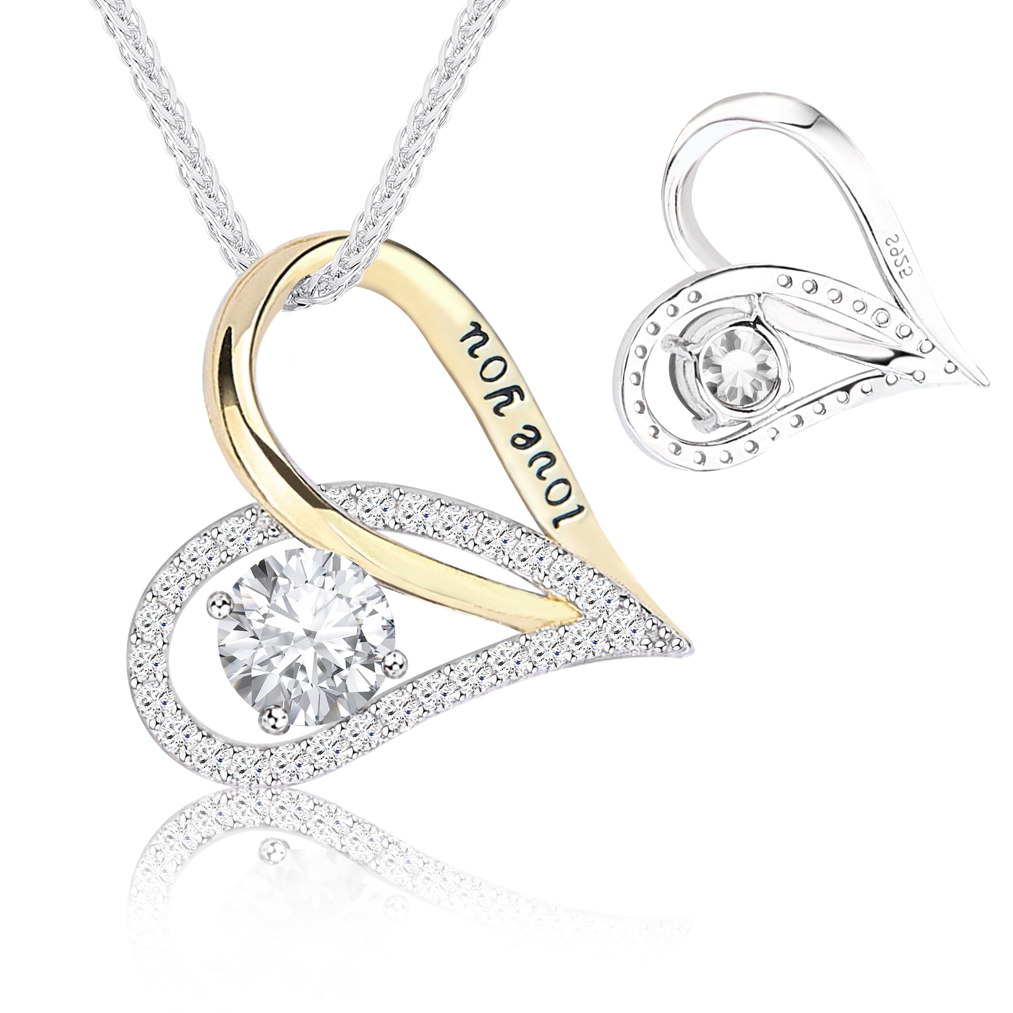 Collar de Plata de Ley 925 con Diseño de Corazón de Dos Tonos