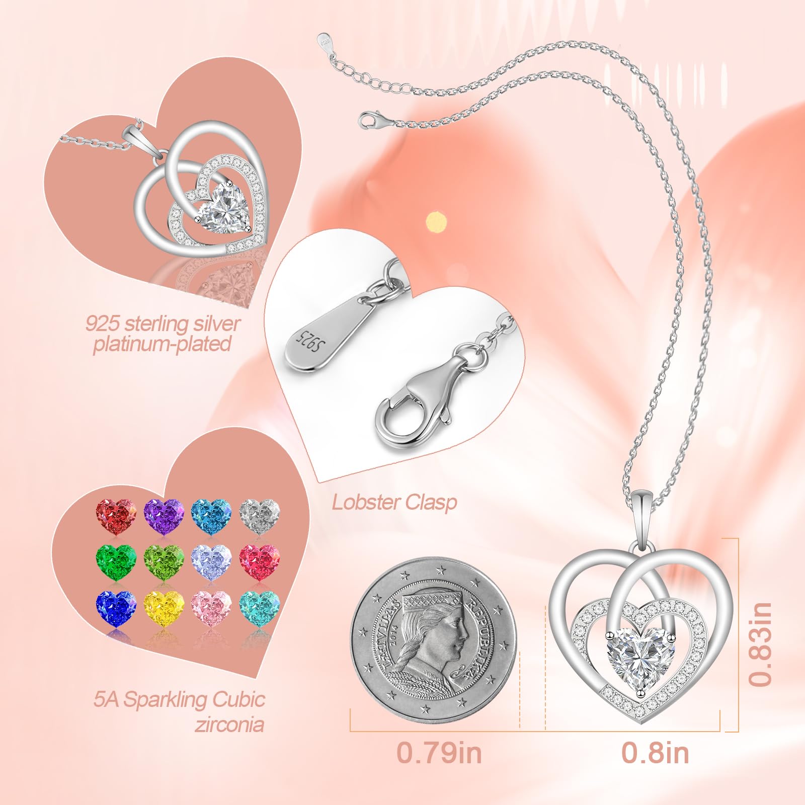 Collar de Plata de Ley 925 con Diseño de Corazón Triple