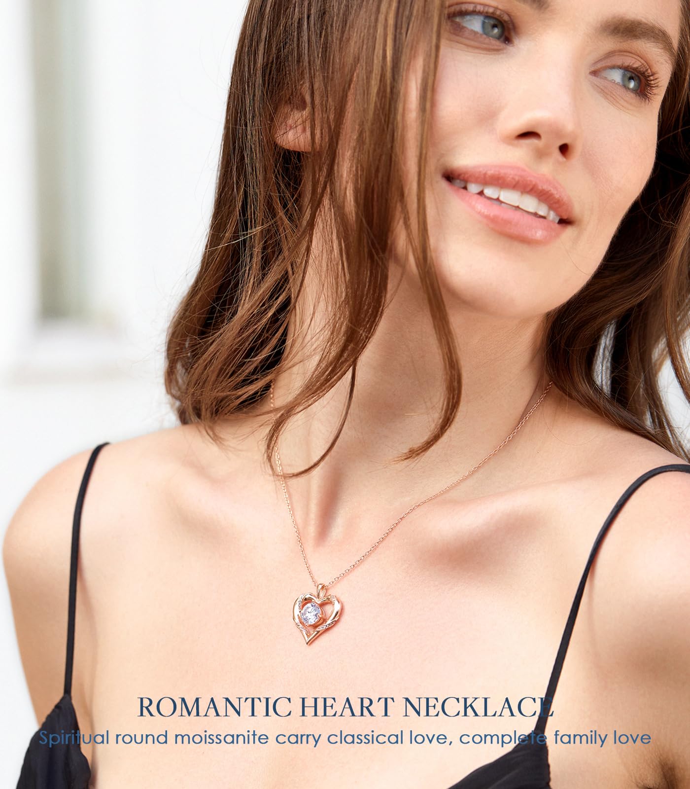 Collar Fino de Plata de Ley 925 Chapado en Oro Rosa 18k y Piedra Preciosa de Moissanita