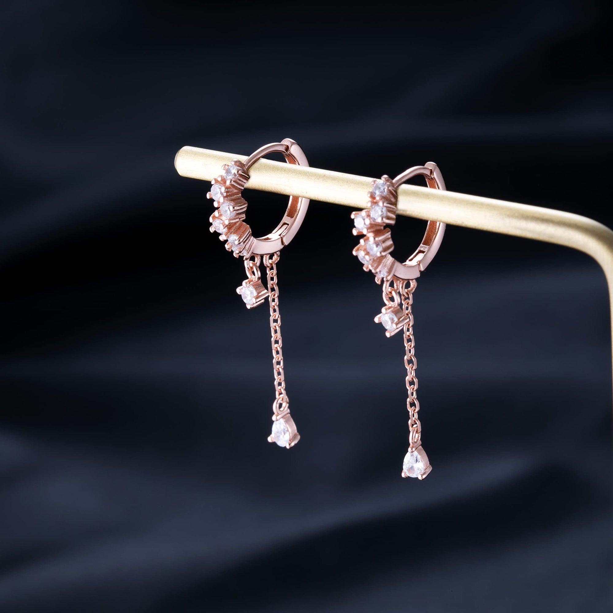 Aretes colgantes de Plata de Ley 925 con Oro Rosa