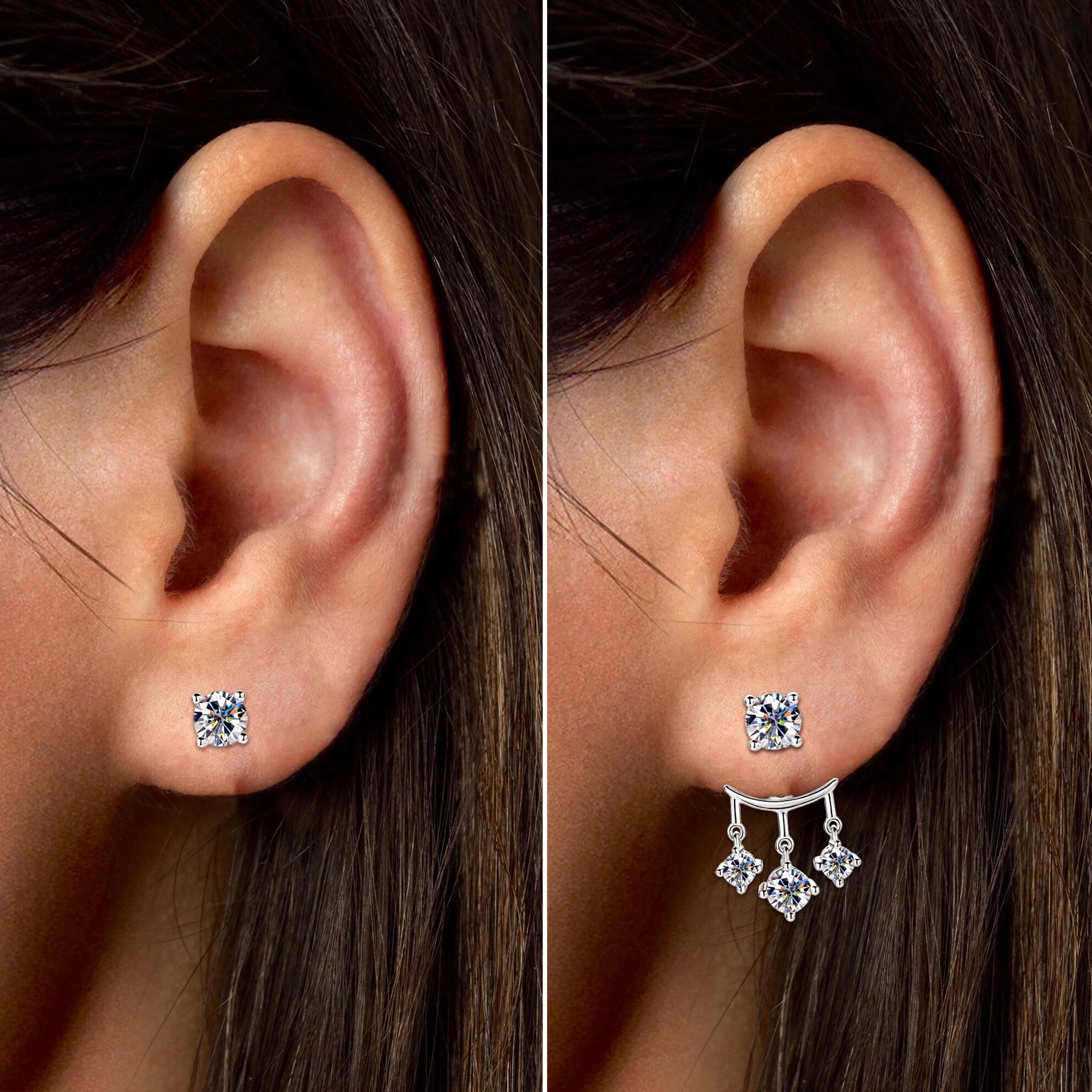 Aretes de Plata de Ley 925 y Moissanita Versátiles Doble Uso