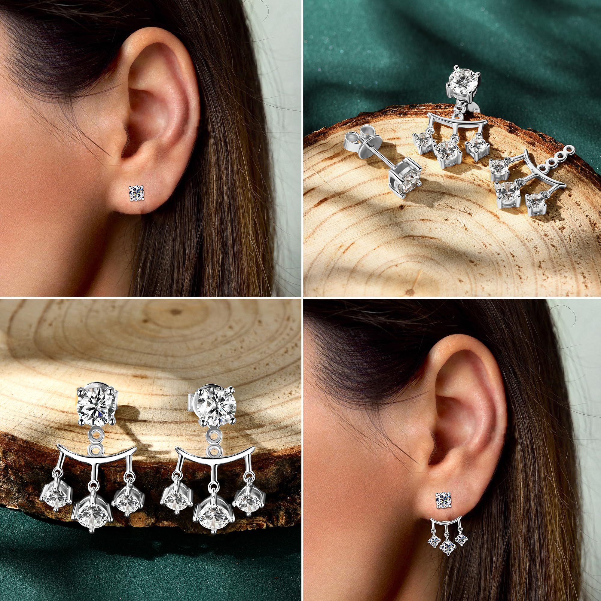 Aretes de Plata de Ley 925 y Moissanita Versátiles Doble Uso