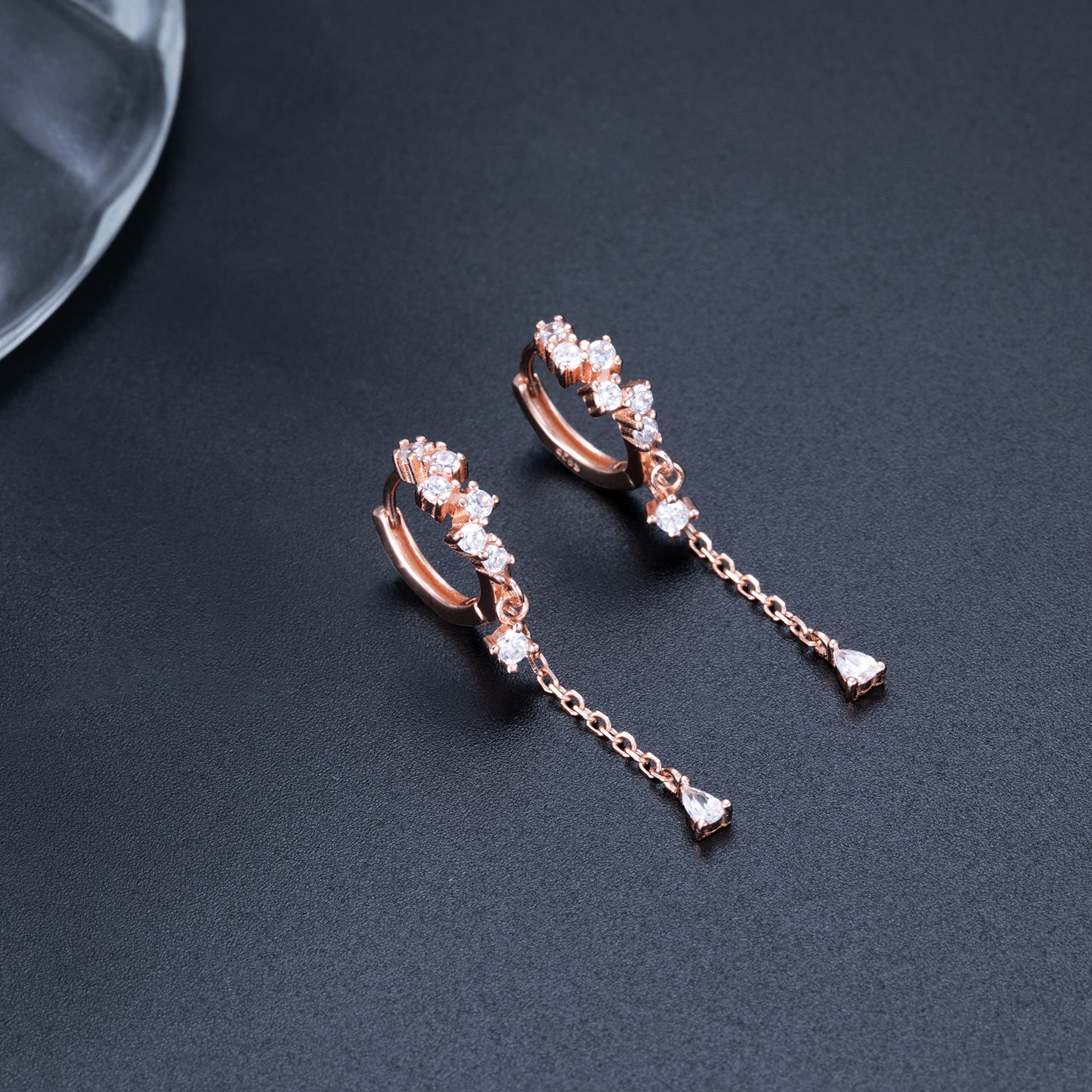 Aretes colgantes de Plata de Ley 925 con Oro Rosa
