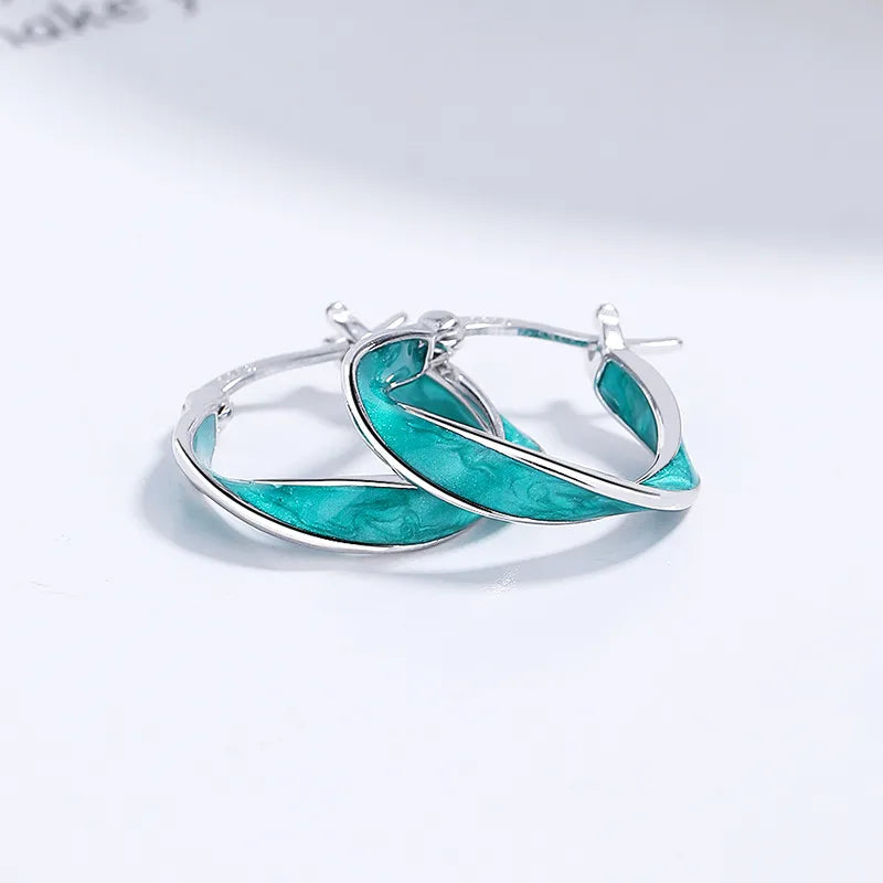 Aretes de Argolla Turquesa en Plata de Ley 925
