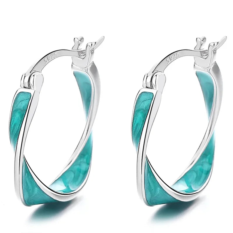 Aretes de Argolla Turquesa en Plata de Ley 925