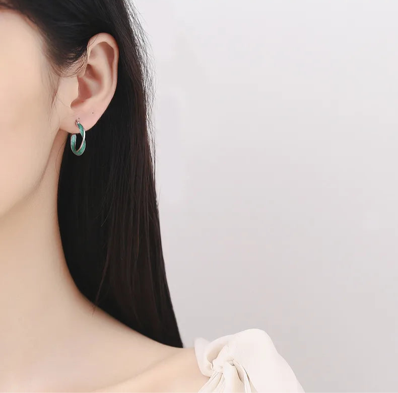 Aretes de Argolla Turquesa en Plata de Ley 925