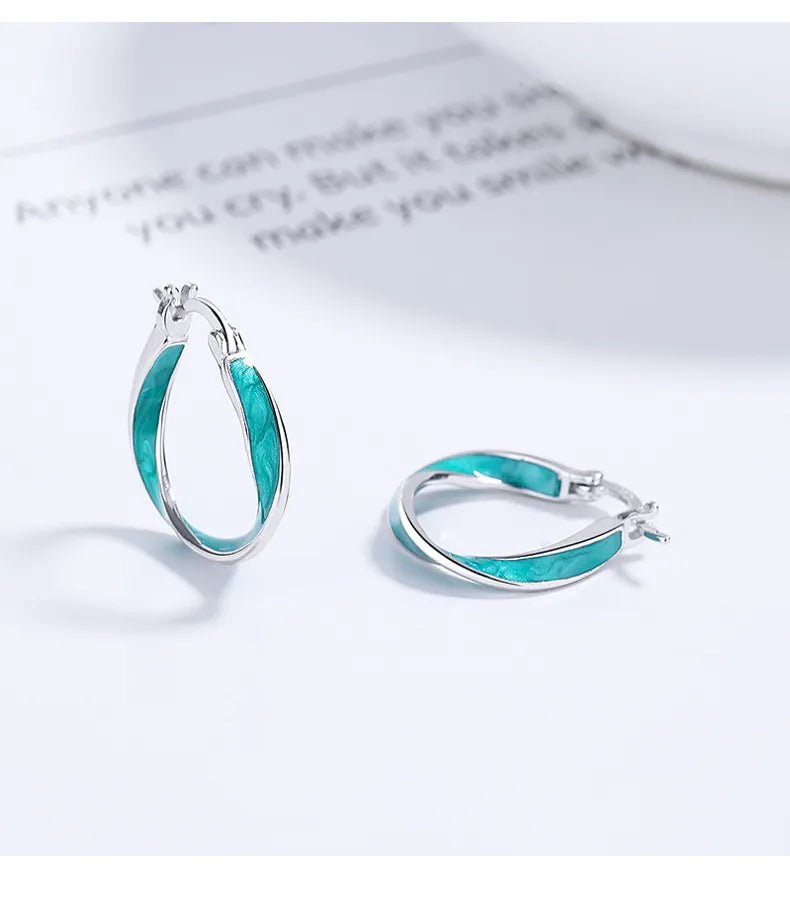 Aretes de Argolla Turquesa en Plata de Ley 925