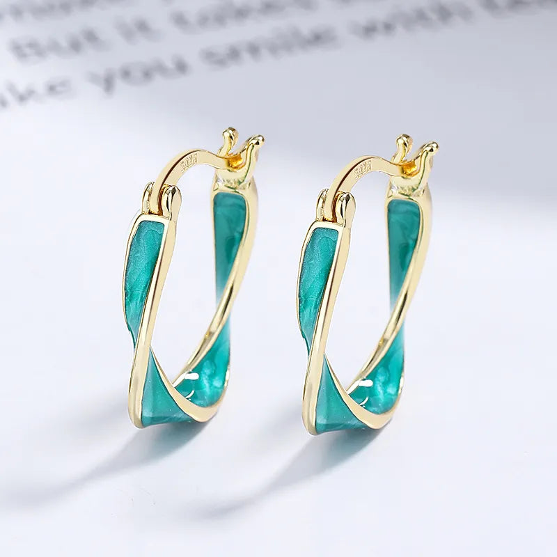 Aretes de Argolla Turquesa en Plata de Ley 925