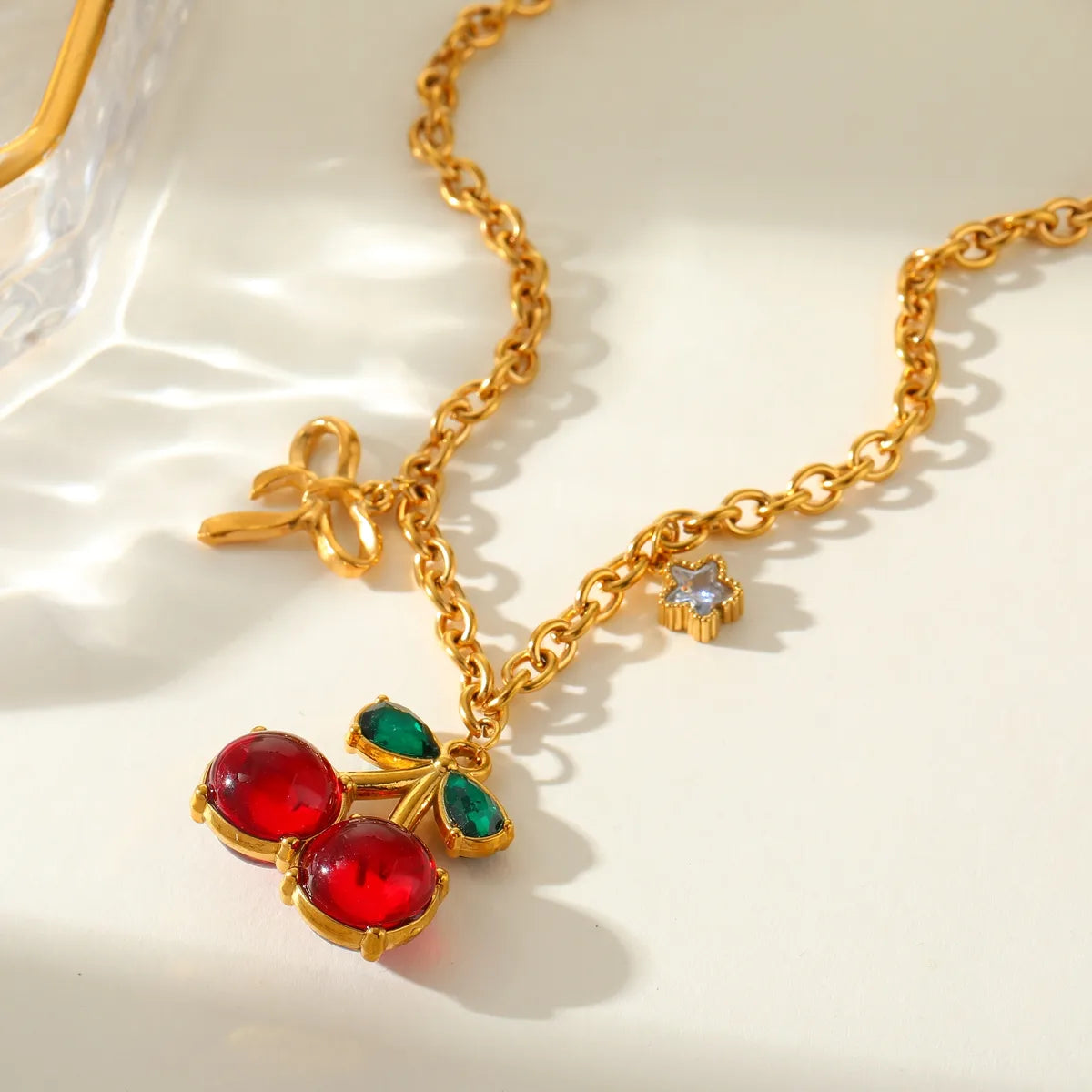 Collares de Cereza en Acero Inoxidable Chapado en Oro