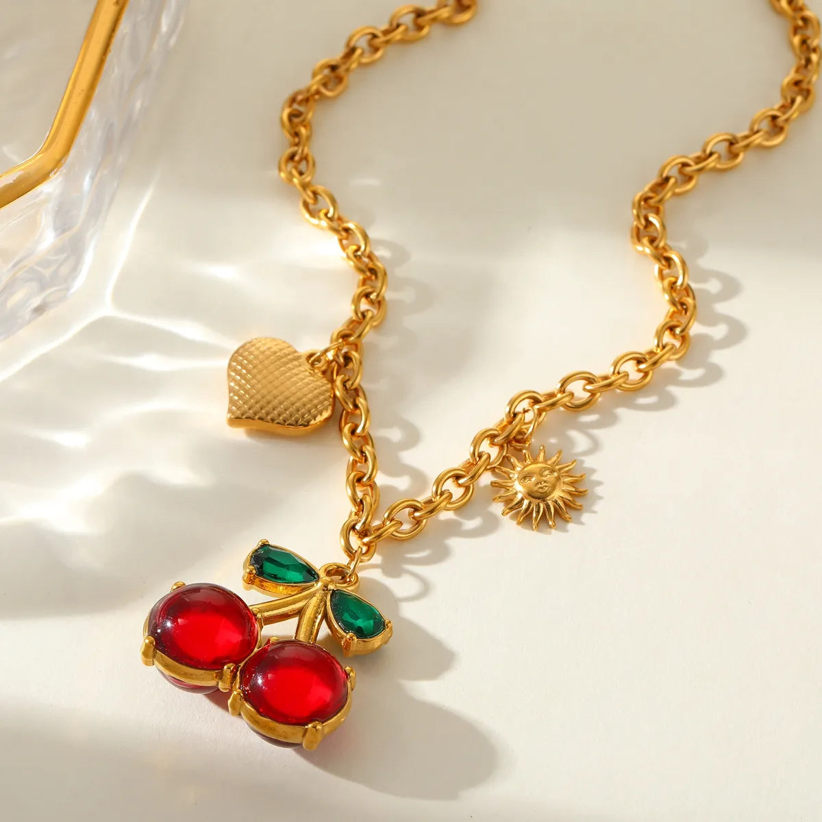 Collares de Cereza en Acero Inoxidable Chapado en Oro