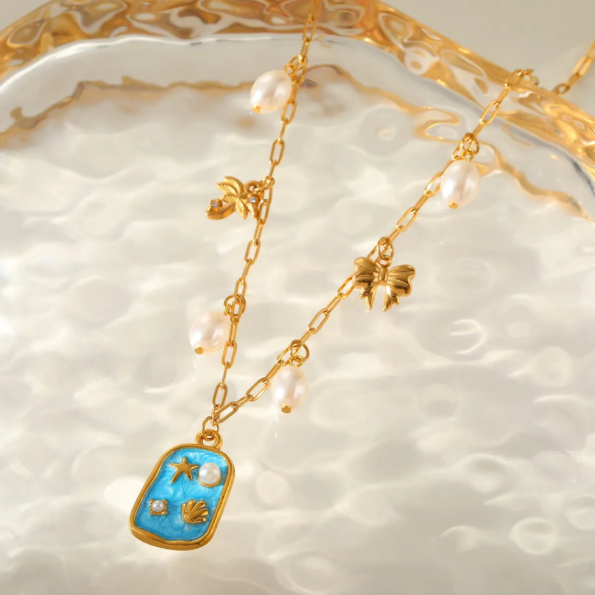 Collar Estilo Playa en Acero Inoxidable Chapado en Oro