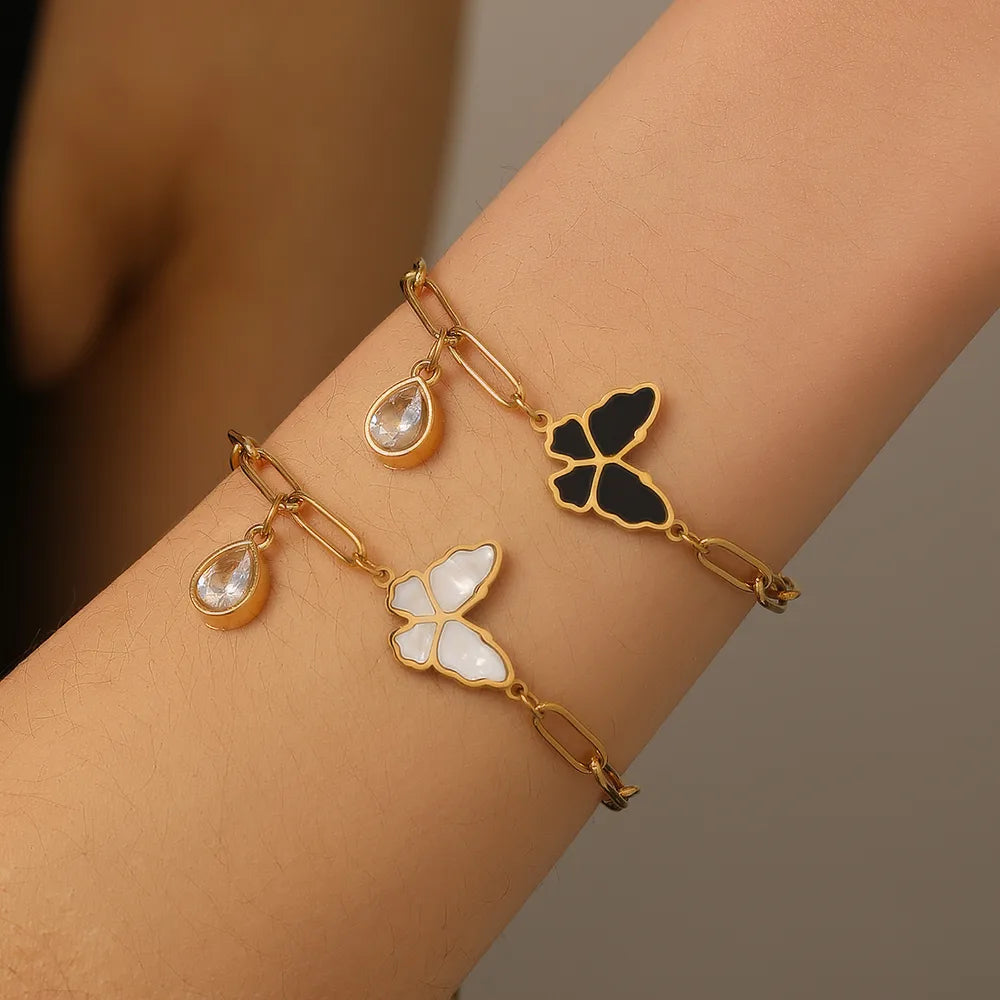 Pulseras de Mariposa en Acero Inoxidable Chapado en Oro