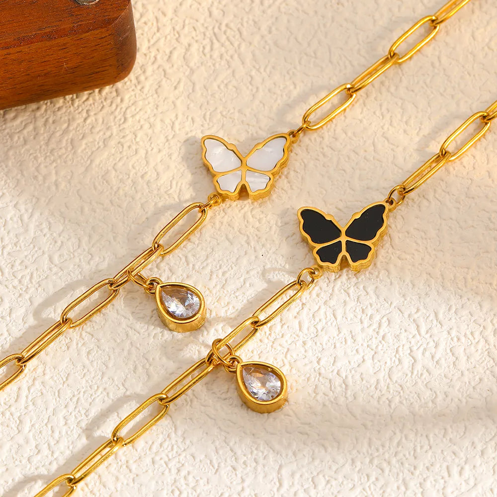 Pulseras de Mariposa en Acero Inoxidable Chapado en Oro