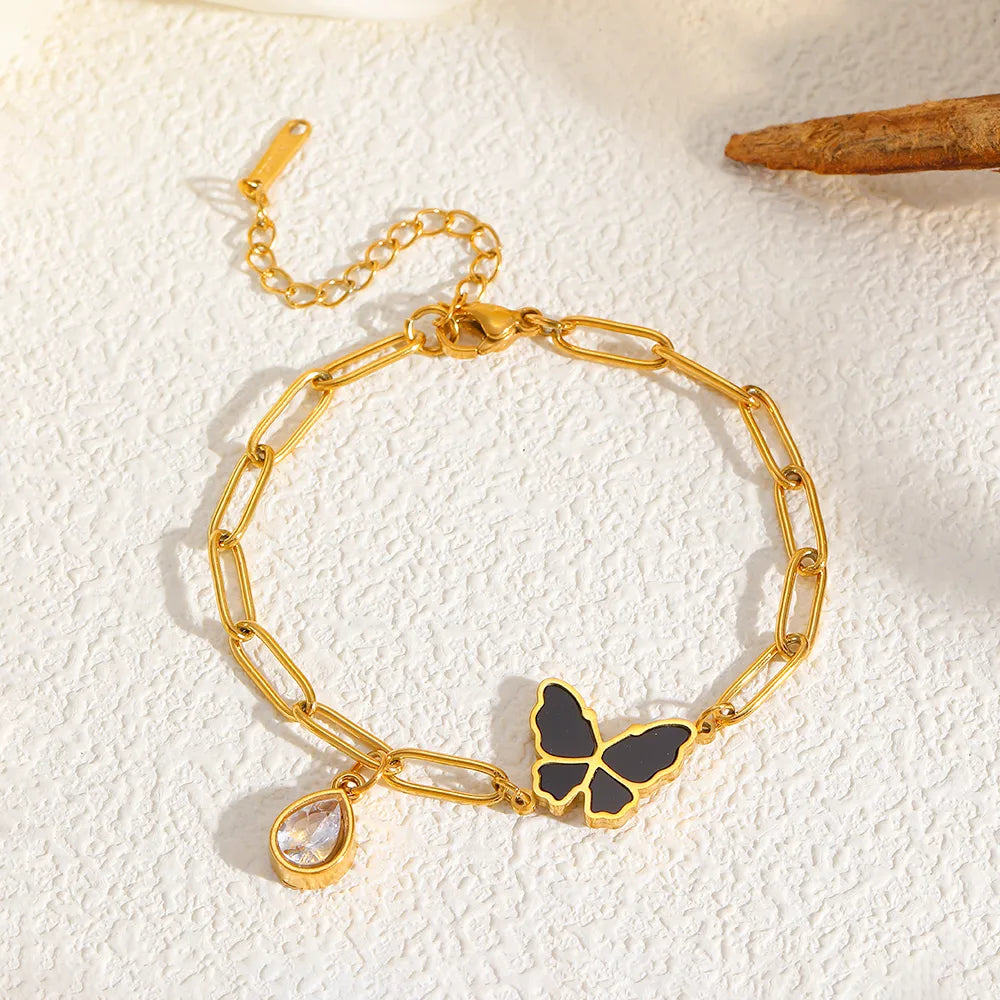Pulseras de Mariposa en Acero Inoxidable Chapado en Oro