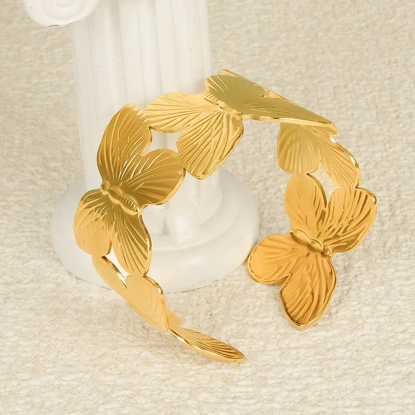 Brazalete Sólido de Mariposa en Acero Inoxidable Chapado en Oro