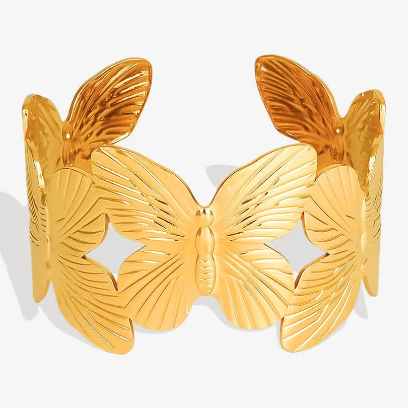 Brazalete Sólido de Mariposa en Acero Inoxidable Chapado en Oro