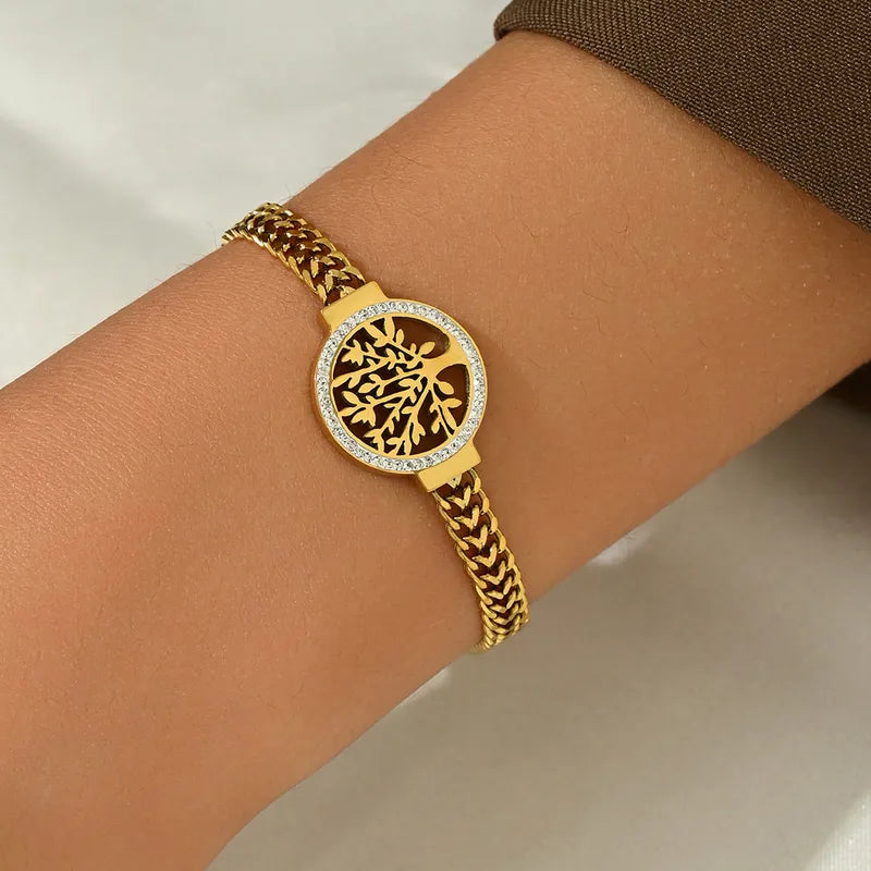 Pulsera Árbol en Acero Inoxidable Chapado en Oro