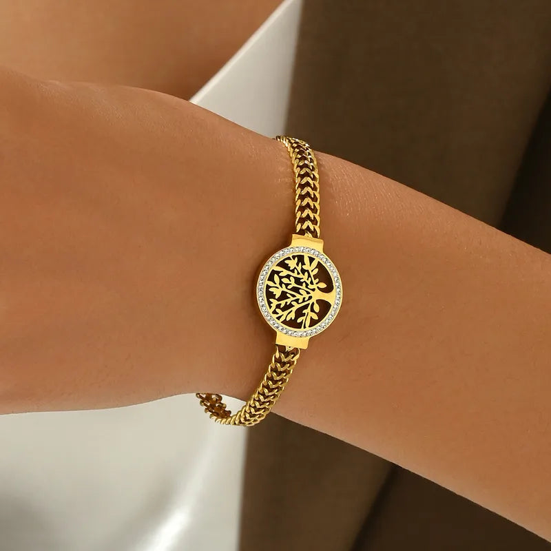 Pulsera Árbol en Acero Inoxidable Chapado en Oro