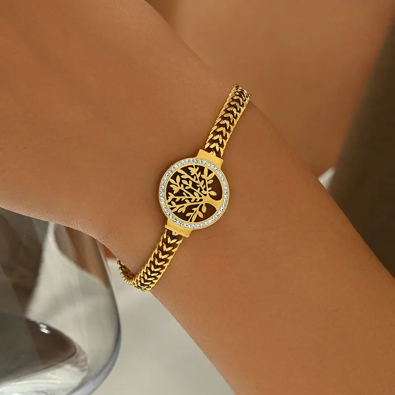 Pulsera Árbol en Acero Inoxidable Chapado en Oro