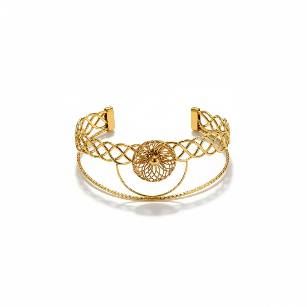 Brazalete Vintage en Acero Inoxidable Chapado en Oro