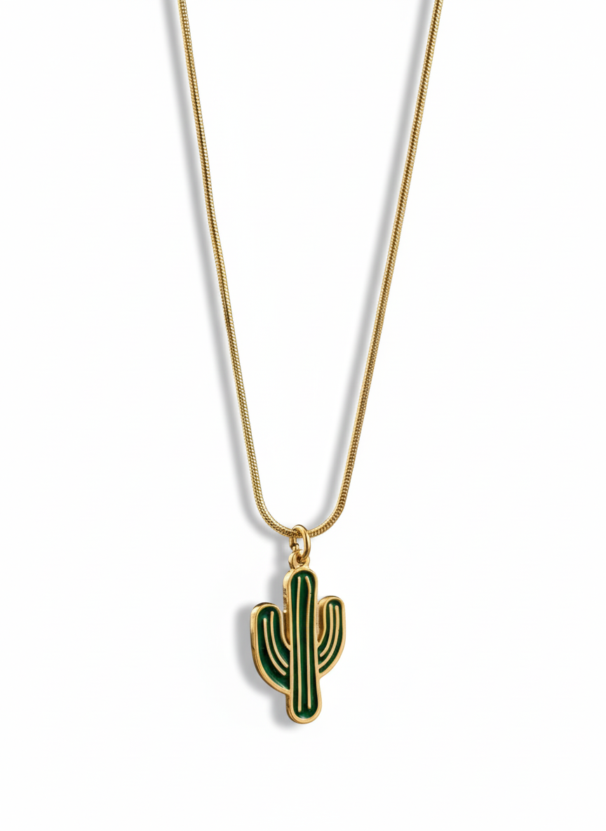 Collar de Cactus en Acero Inoxidable Bañado en Oro