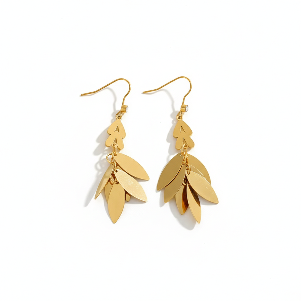 Aretes de Hoja Platinadas en Acero Inoxidable Chapado en Oro