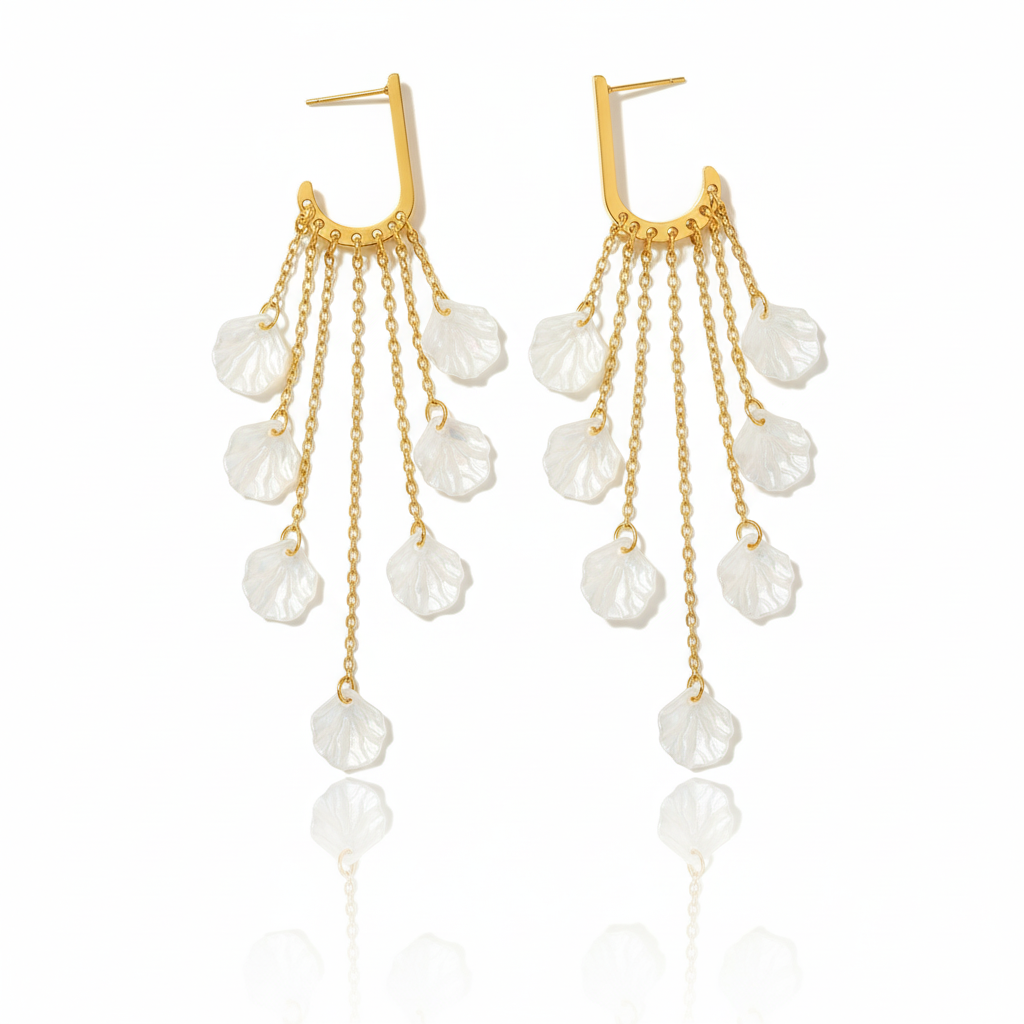 Aretes con Cadenas en Cascada en Acero Inoxidable Chapado en Oro