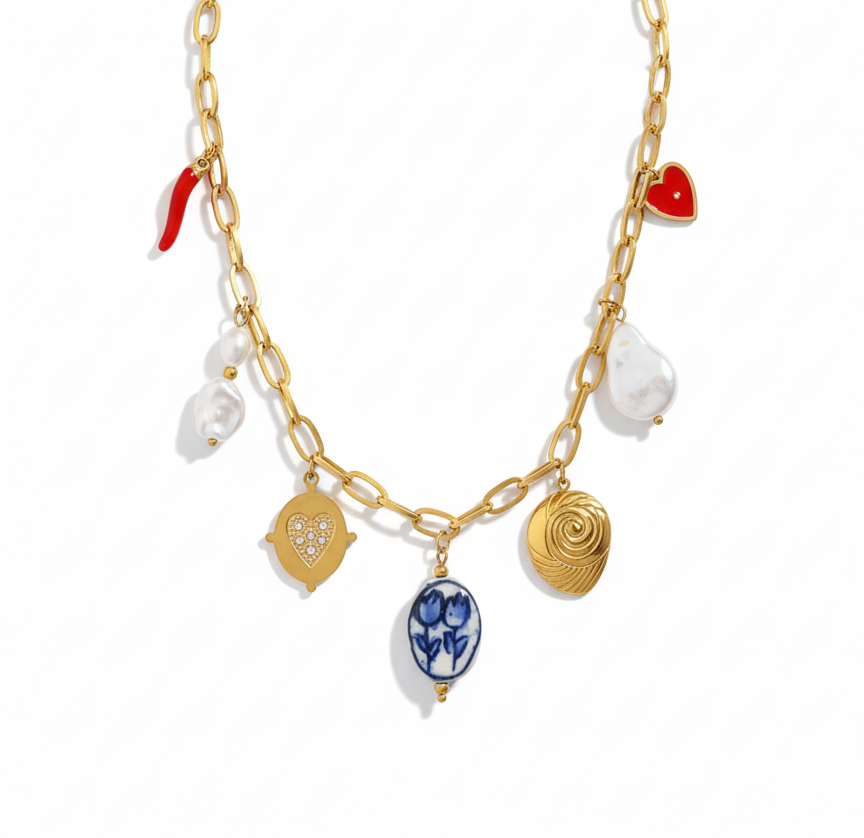 Collares Veraniego en Acero Inoxidable Chapado en Oro