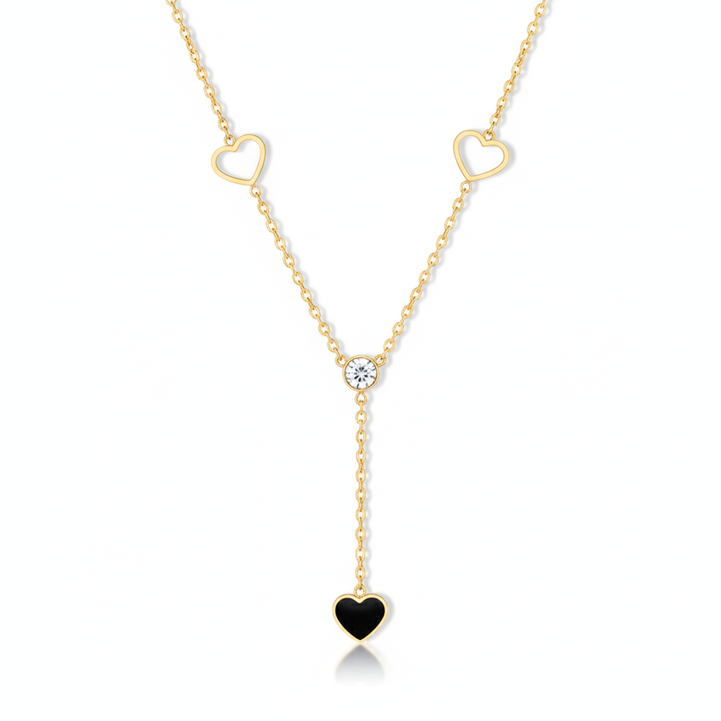 Collar Delicado con Corazón Negro en Acero Inoxidable Chapado en Oro