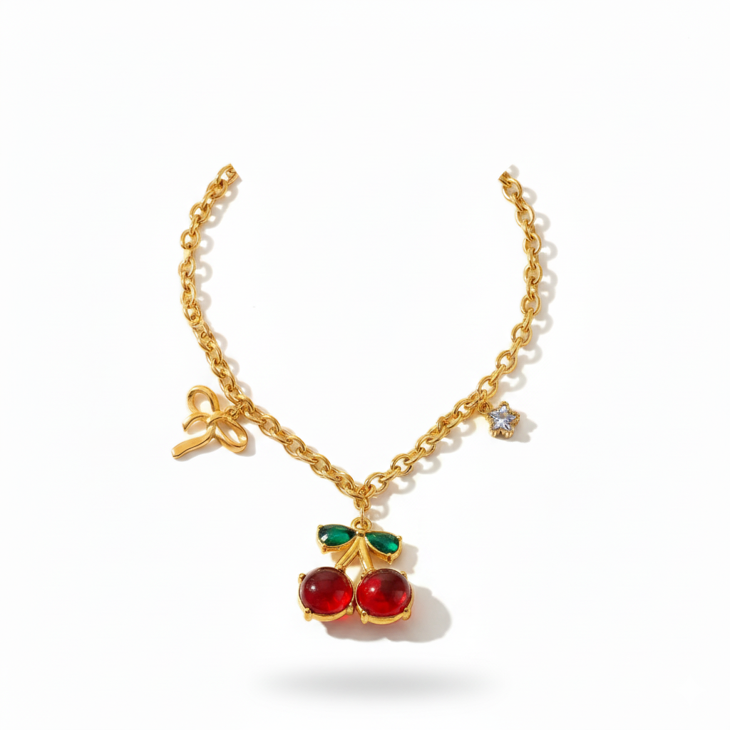 Collares de Cereza en Acero Inoxidable Chapado en Oro