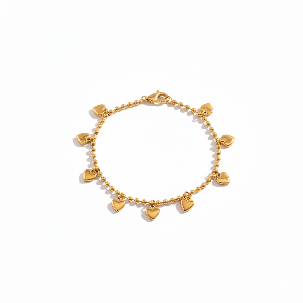 Pulseras de Borlas y Corazones en Acero Inoxidable Chapado en Oro