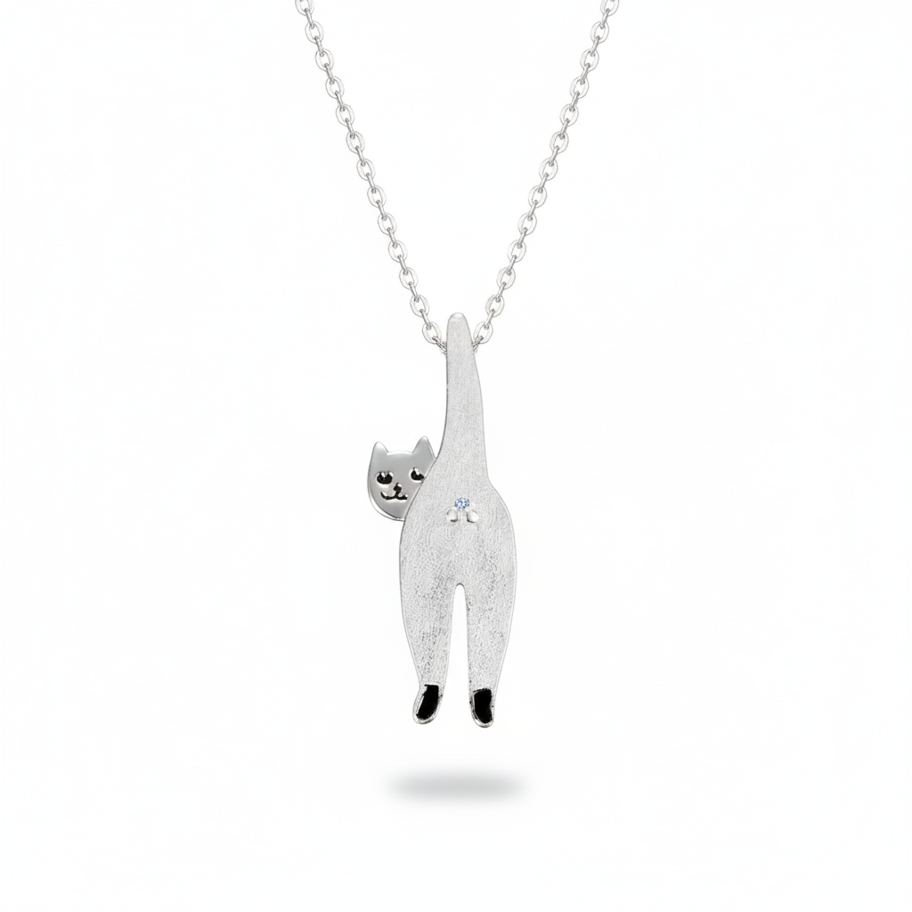 Conjunto Collar y Aretes Exclusivos de Gato en Plata 925 Enchapado en Oro