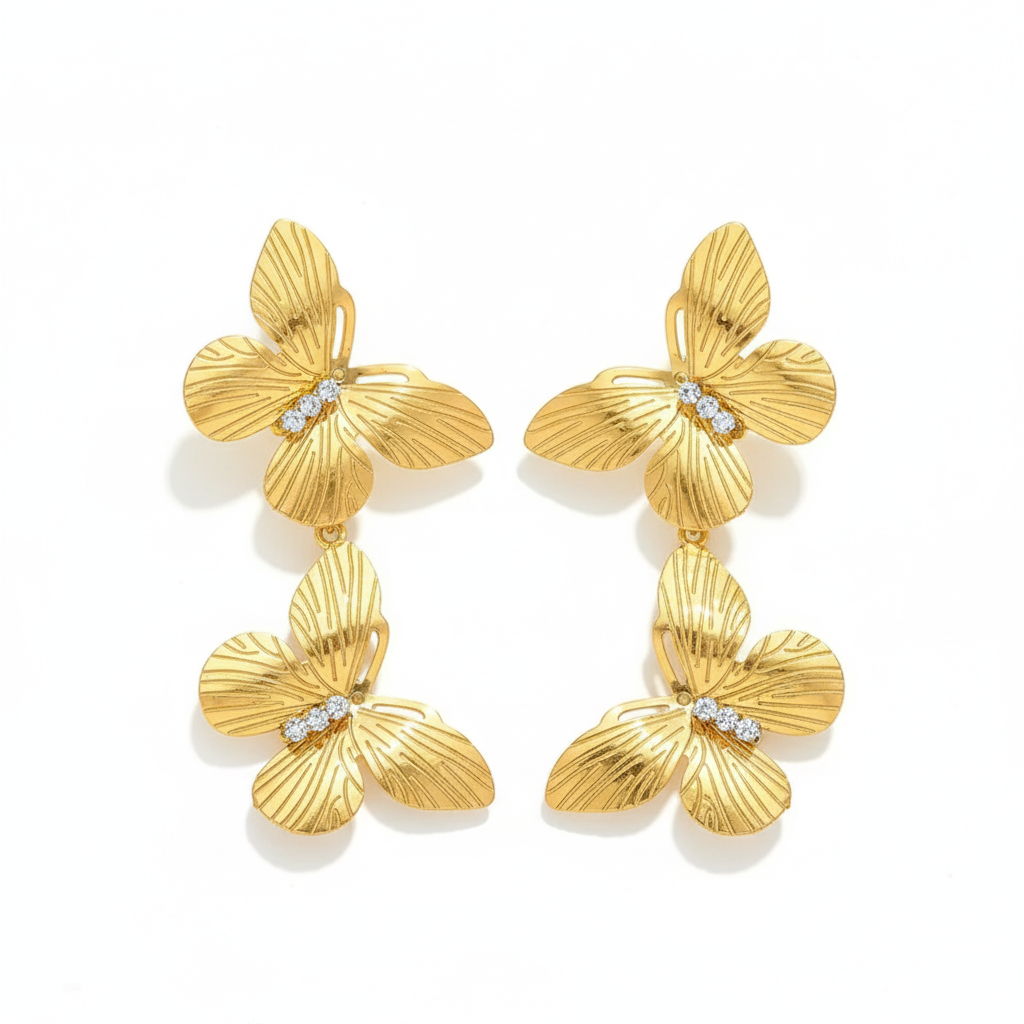 Aretes de Mariposa en Acero Inoxidable Chapado en Oro
