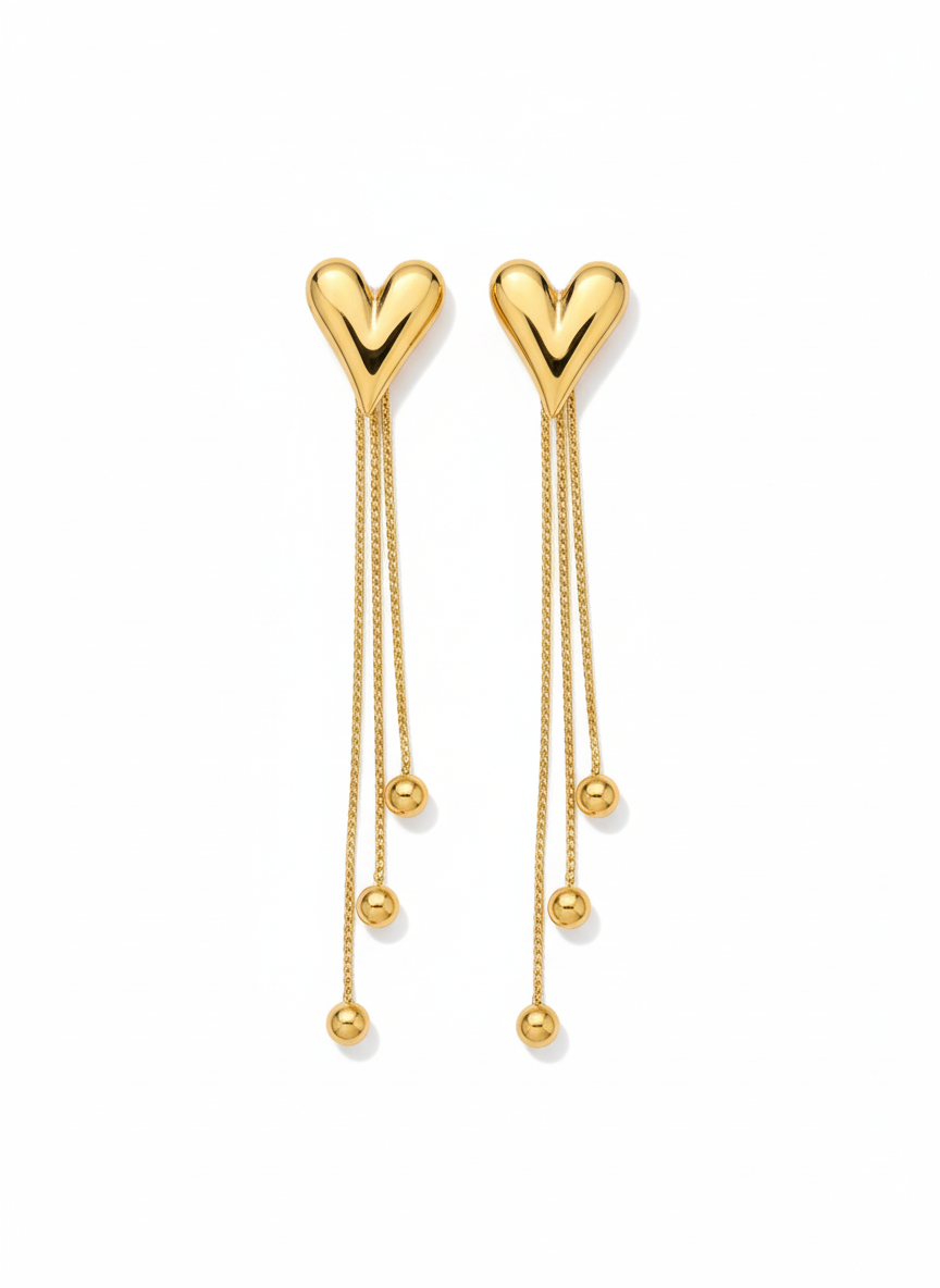 Aretes Largo de Acero Inoxidable con Diseño de Corazón