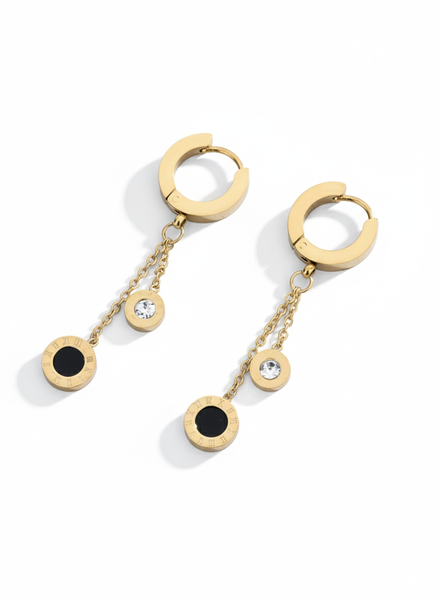 Aretes Colgantes de Números Romanos en Acero Inoxidable