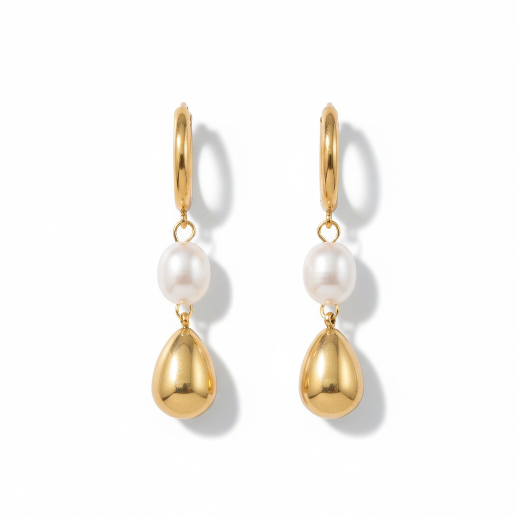 Aretes de Aro con Diseño de Gotas en Acero Inoxidable Chapado en Oro
