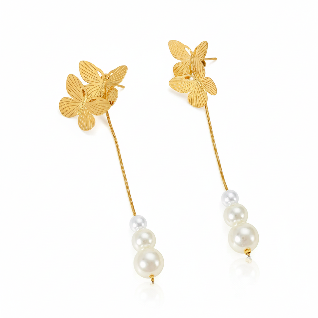 Aretes Elegantes de Mariposa en Acero Inoxidable Chapado en Oro
