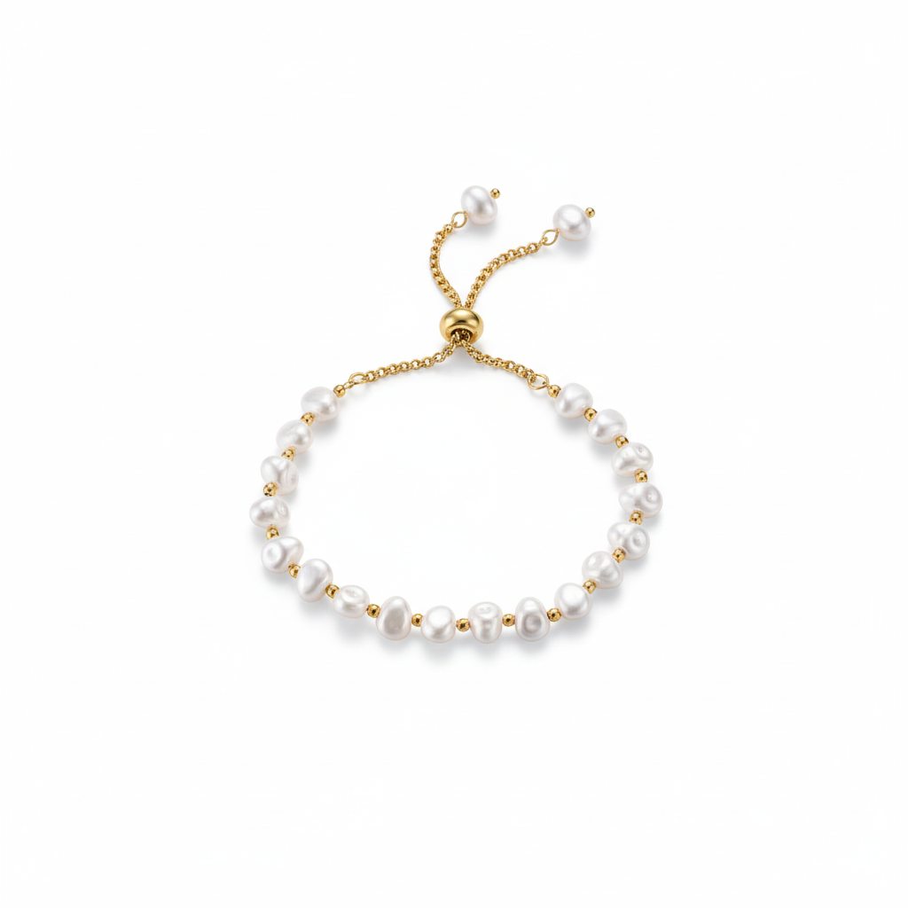 Pulsera Ajustable Estilo Perleada en Acero Inoxidable