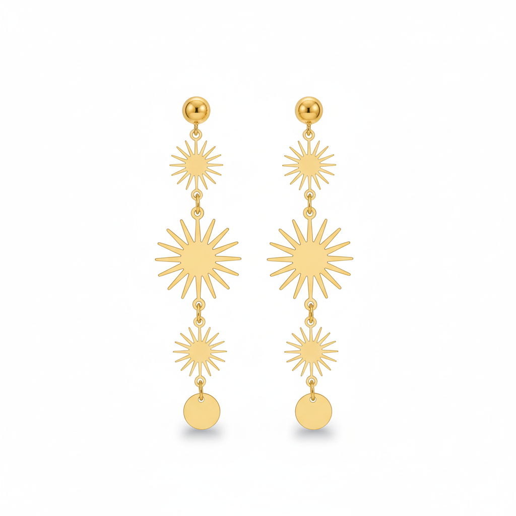 Aretes con Diseño de Sol en Acero Inoxidable Bañado en Oro