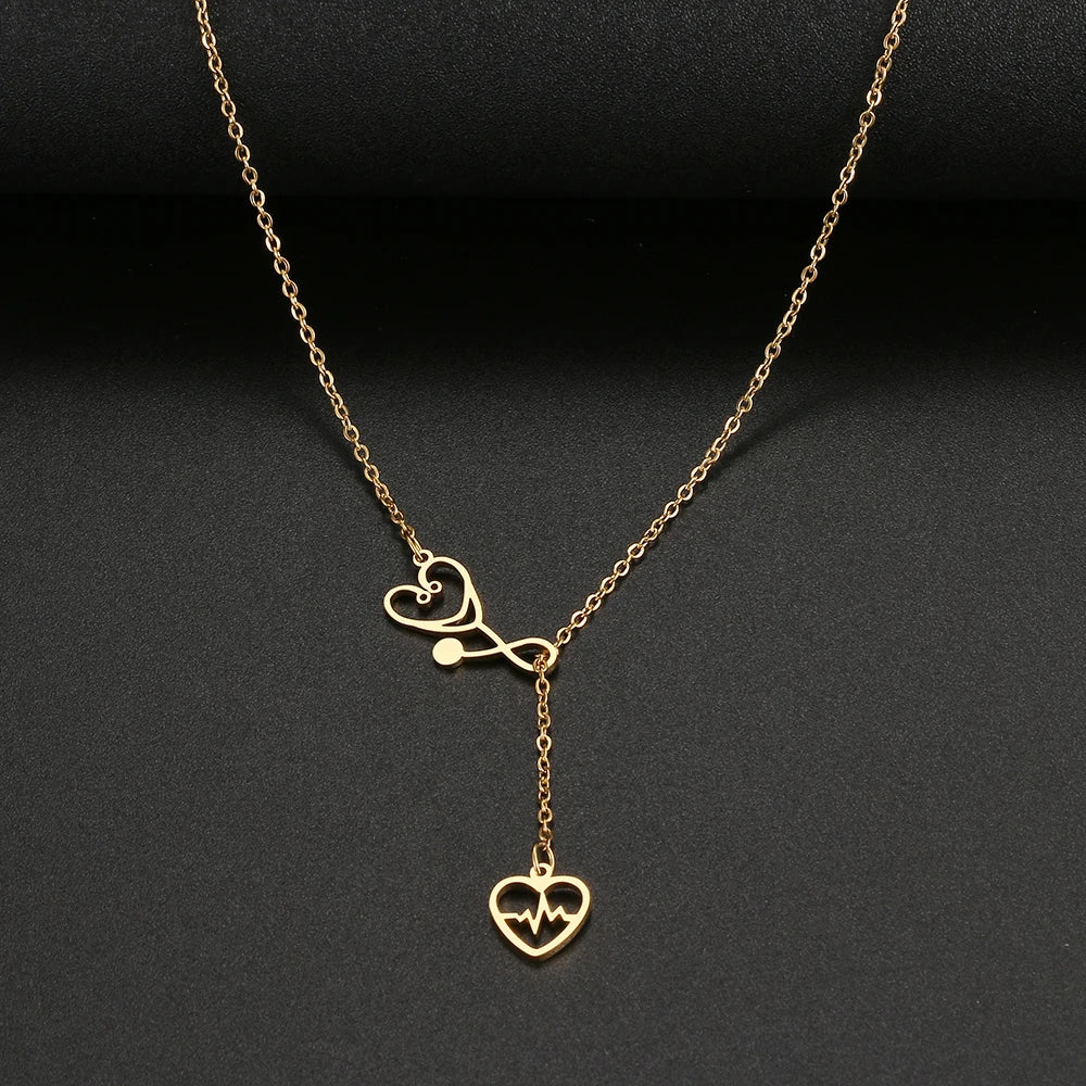 Collar con Corazones en Diseño de Medicina en Acero Inoxidable 316L