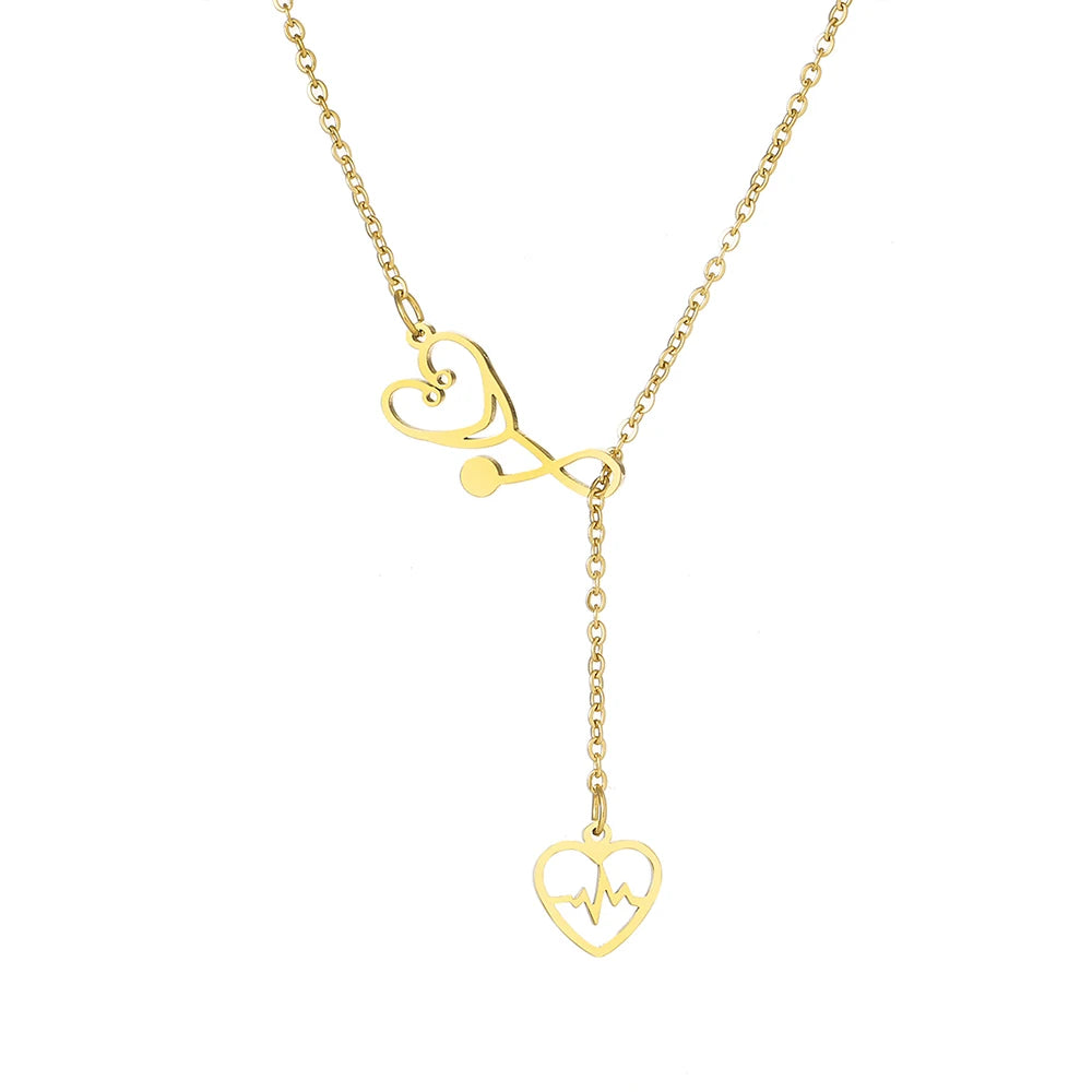 Collar con Corazones en Diseño de Medicina en Acero Inoxidable 316L