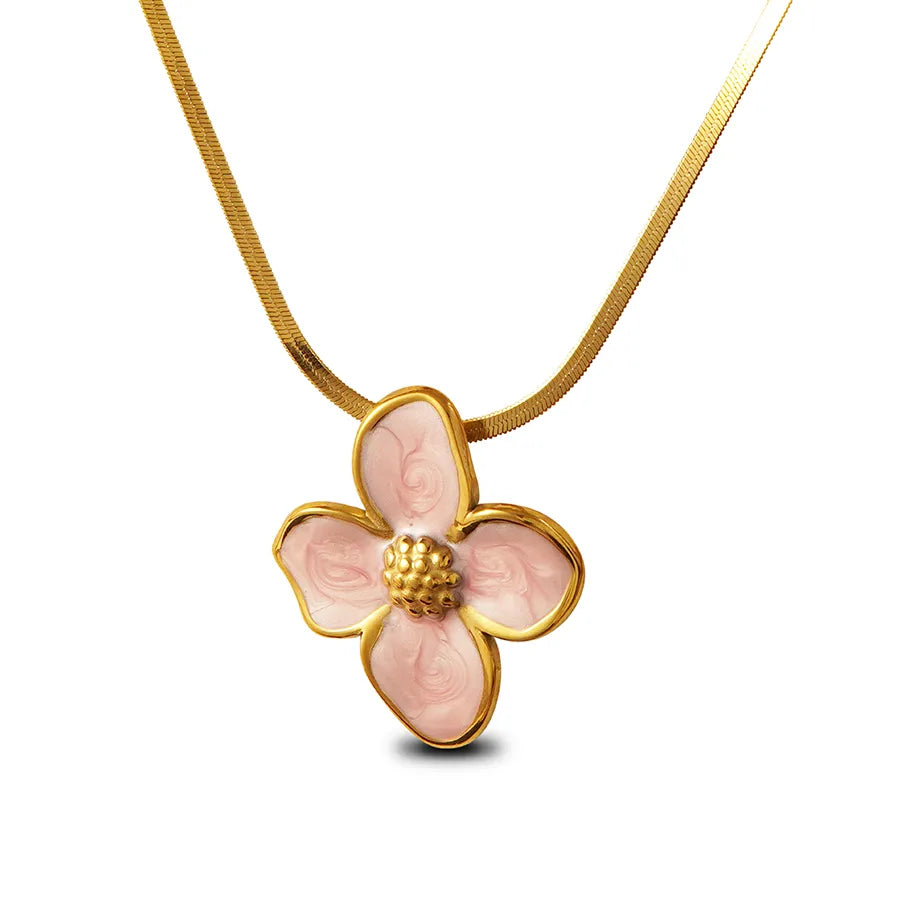 Conjunto Collar y Aretes Floral en Acero Inoxidable Chapado en Oro