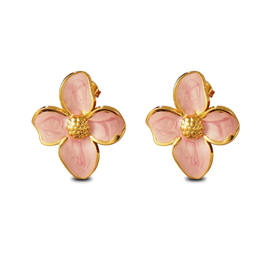 Conjunto Collar y Aretes Floral en Acero Inoxidable Chapado en Oro