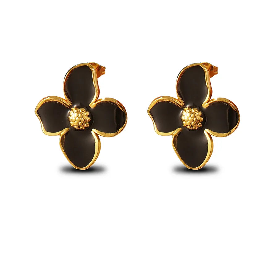 Conjunto Collar y Aretes Floral en Acero Inoxidable Chapado en Oro