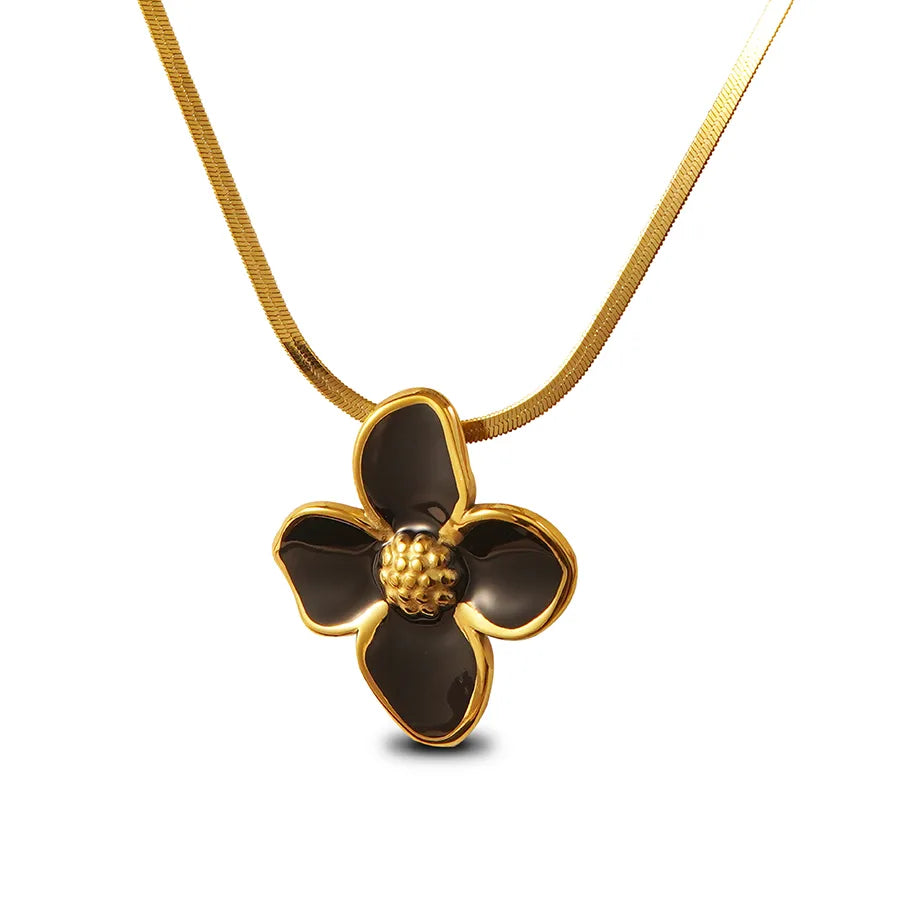 Conjunto Collar y Aretes Floral en Acero Inoxidable Chapado en Oro