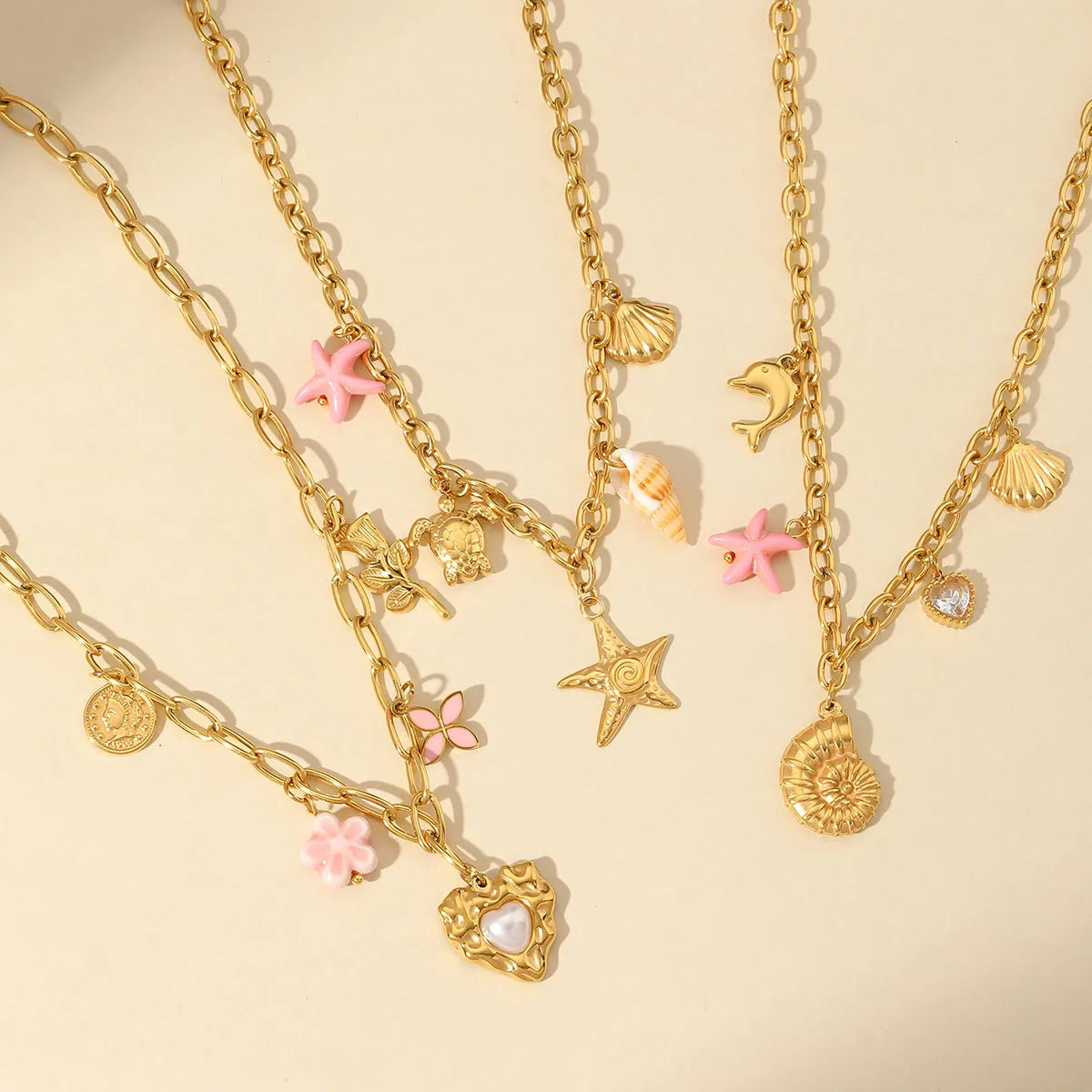 Collares Estilo Veraniego en Acero Inoxidable Chapados en Oro